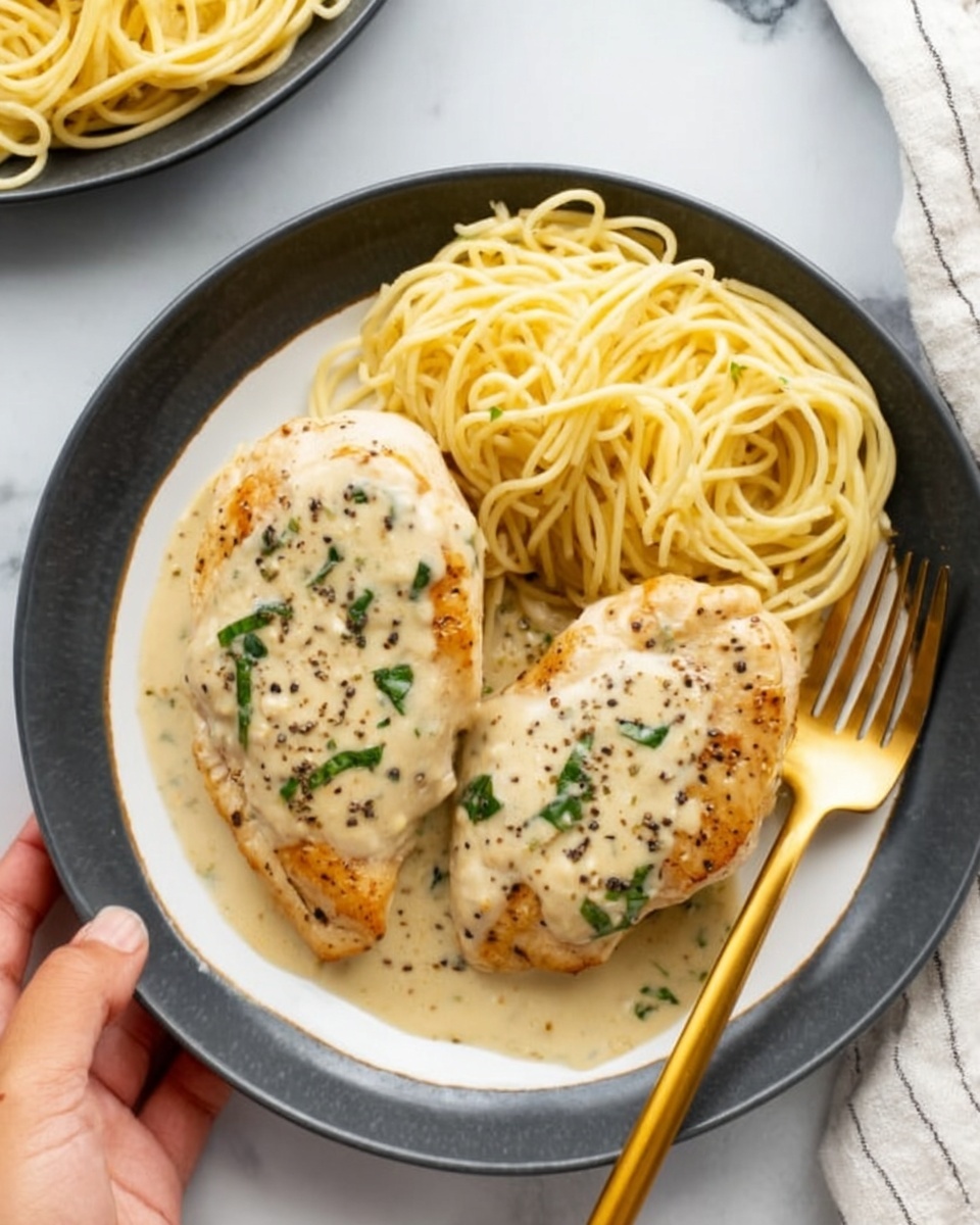 Crockpot Angel Chicken with Creamy Italian Sauce over Angel Hair Pasta Recipe - Recipe Image