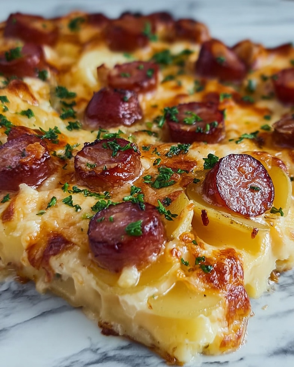Kielbasa Sausage Cheesy Potato Casserole Recipe - Recipe Image