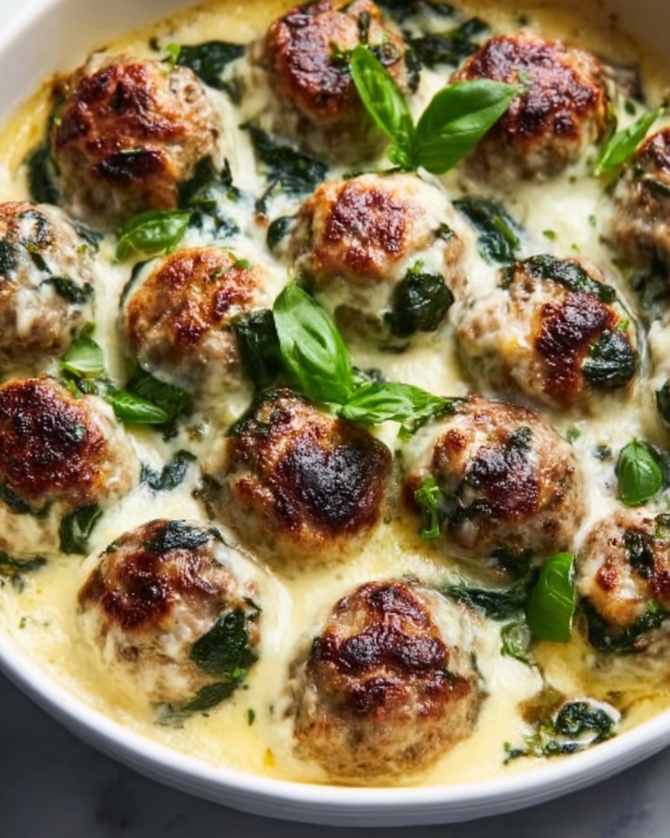 Southern Style Baked Chicken Ricotta Meatballs with Spinach Alfredo Sauce Recipe - Recipe Image