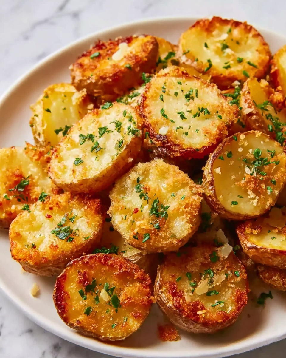 Crispy Garlic Parmesan Crusted Potatoes Recipe - Recipe Image