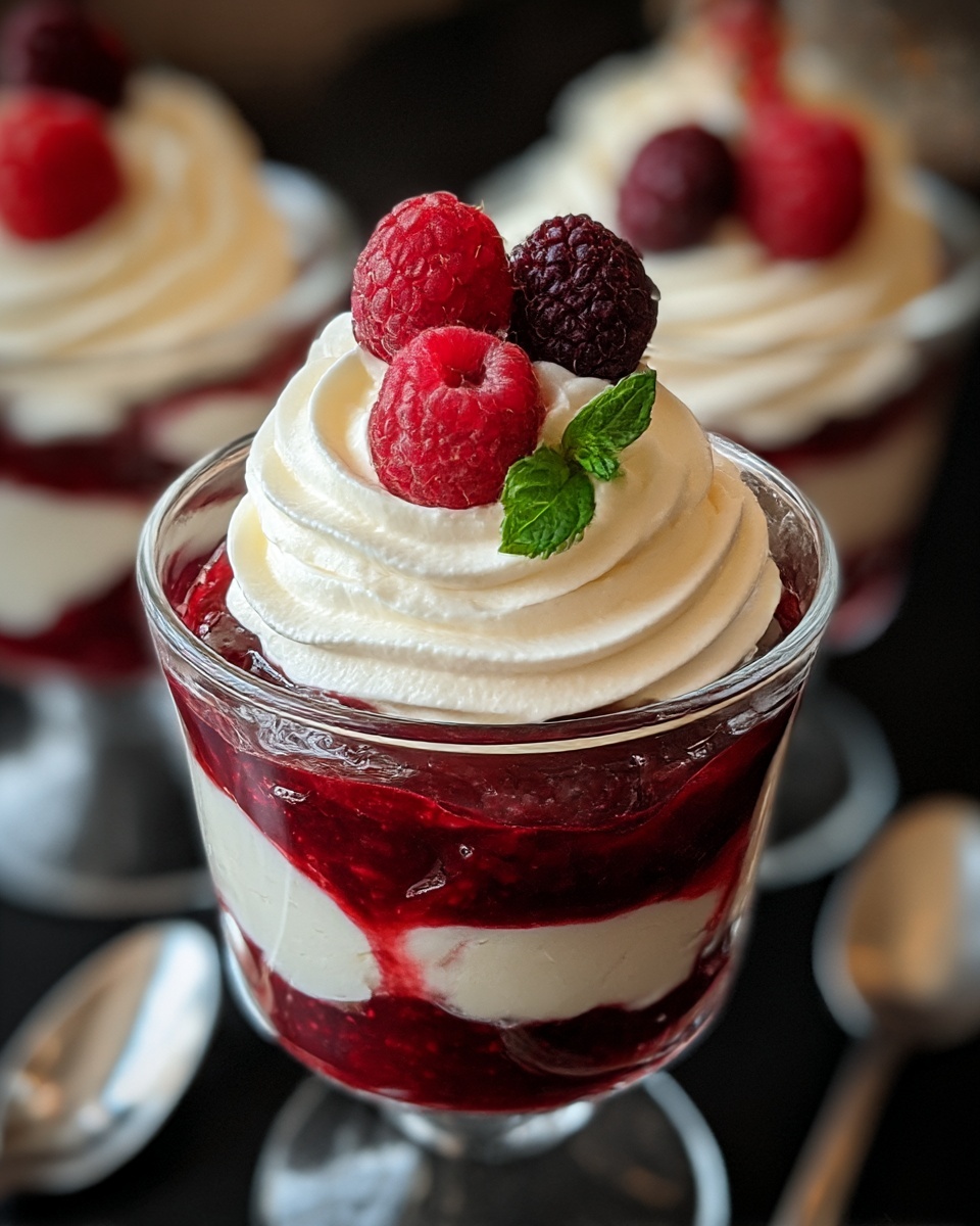 White Chocolate Cheesecake Mousse with Raspberry Compote Recipe - Recipe Image