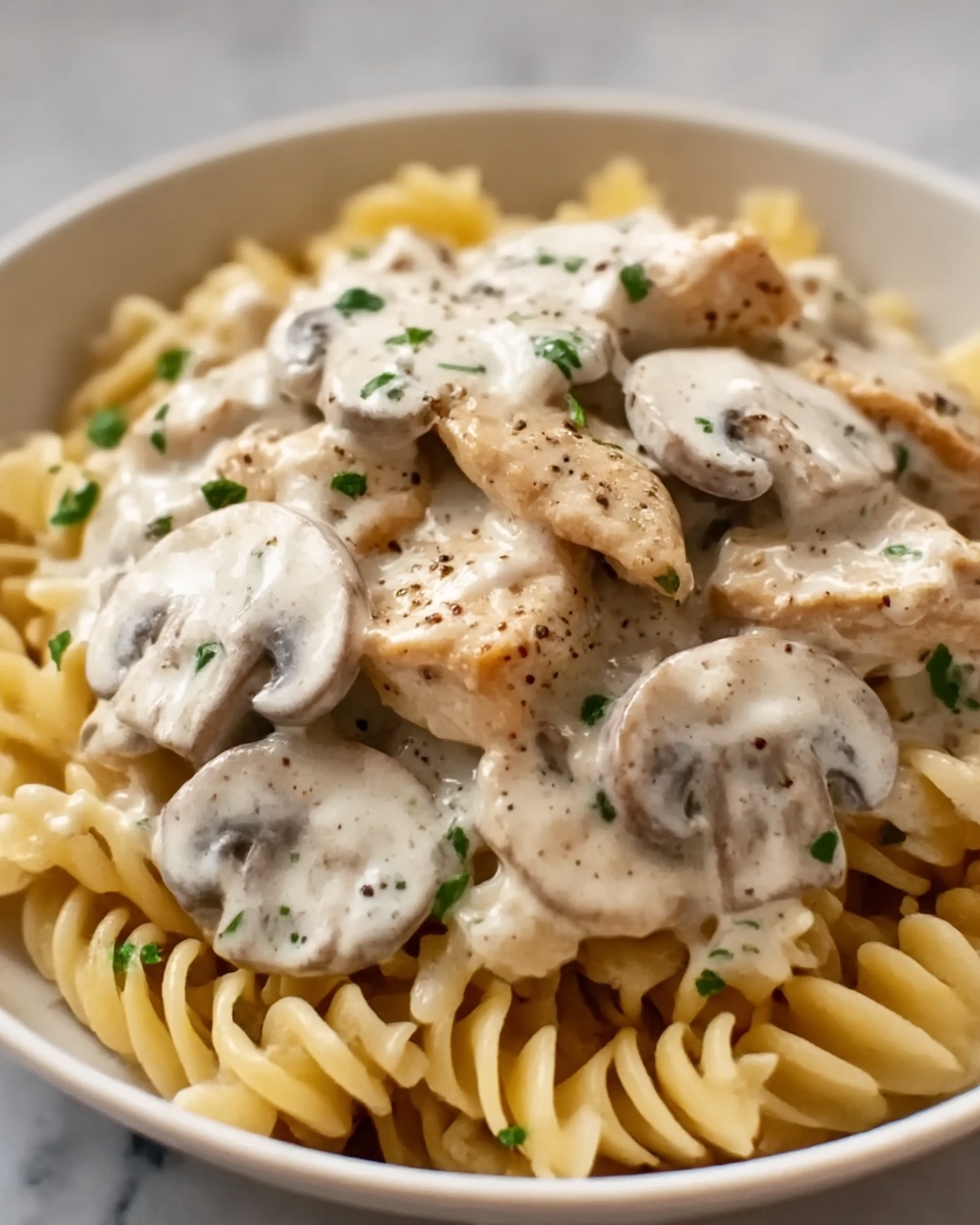 Chicken and Mushroom Pasta in Creamy Sauce Recipe - Recipe Image