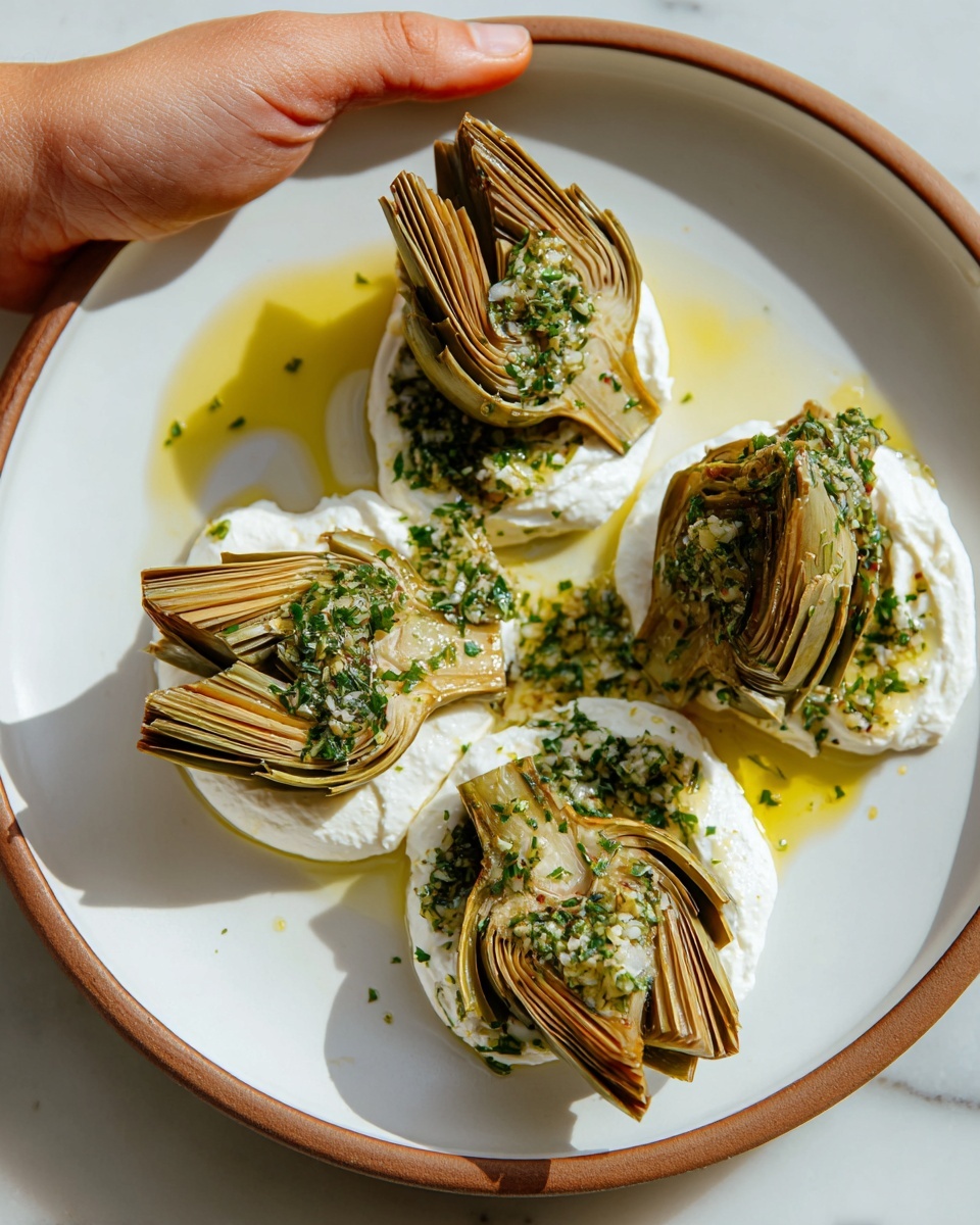 Artichokes on Whipped Ricotta with Herb Gremolata Recipe - Recipe Image