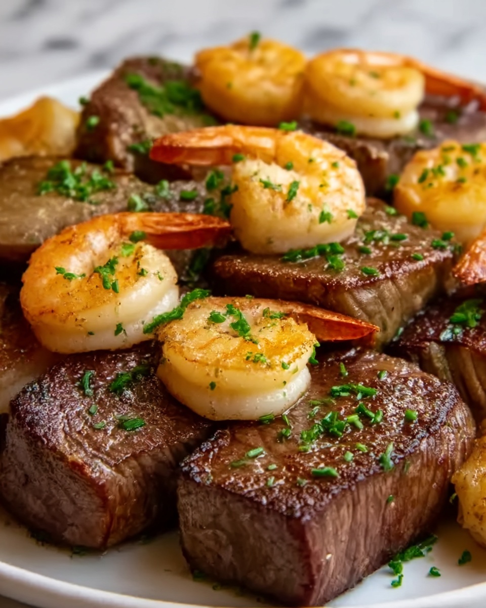 Garlic Butter Steak Bites and Shrimp Skillet Recipe - Recipe Image