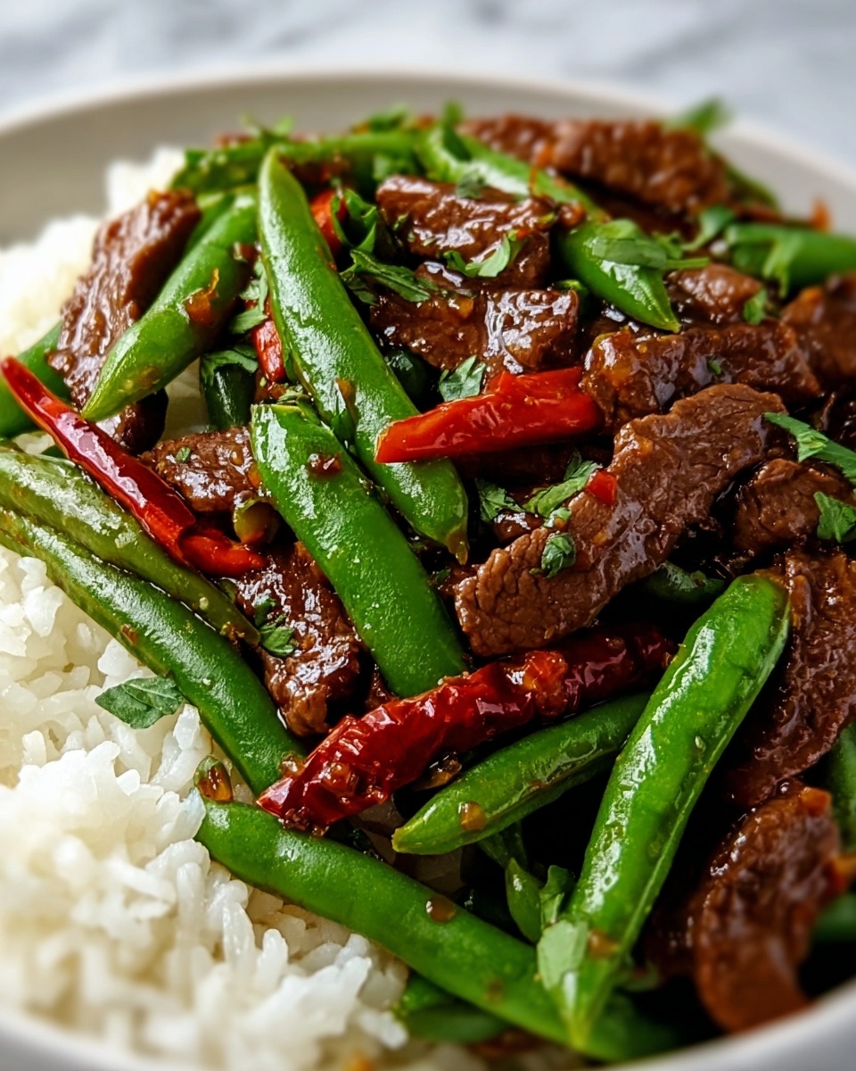Spicy Garlic Beef Stir-Fry with Green Beans & Rice Recipe - Recipe Image