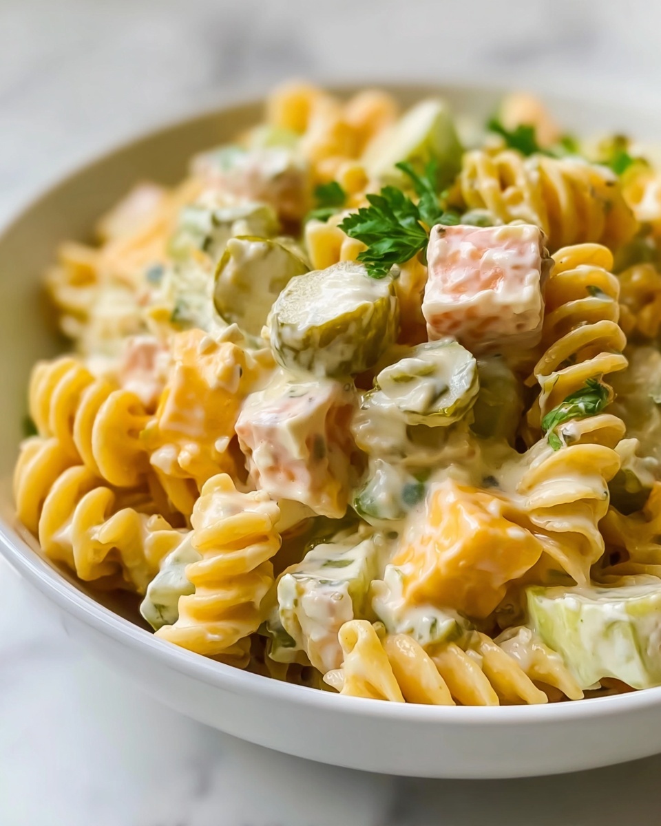The Best Creamy Dill Pickle Pasta Salad Recipe - Recipe Image