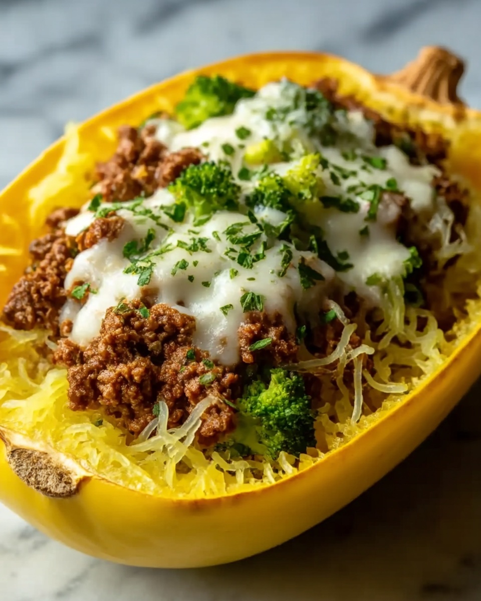 Stuffed Spaghetti Squash with Broccoli and Ground Beef Recipe - Recipe Image