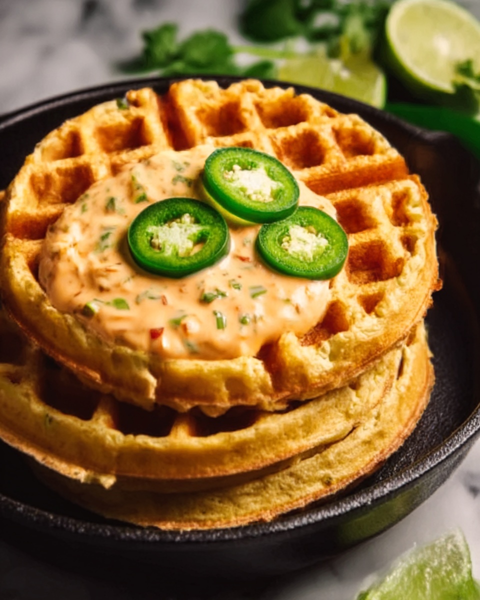 Cheddar Jalapeño Cornbread Waffles with Turkey Chile Con Queso Dip Recipe - Recipe Image