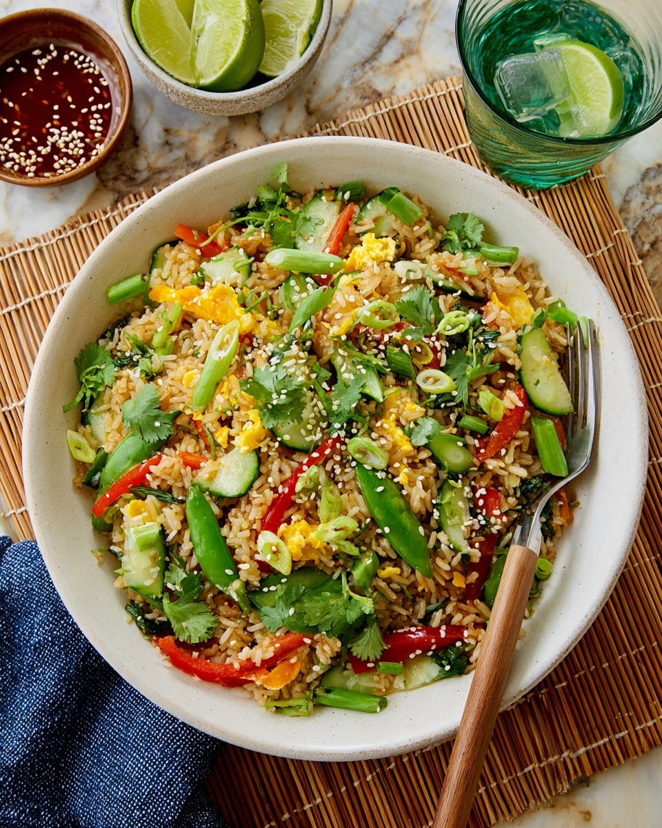 Crispy Rice Salad with Fresh Veggies and Lime Dressing Recipe - Recipe Image