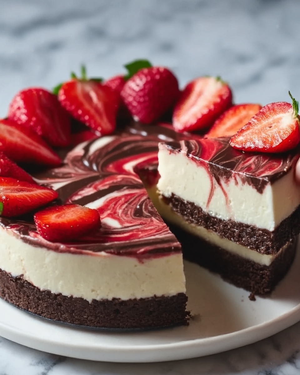 Chocolate Strawberry Swirl Cheesecake Recipe - Recipe Image
