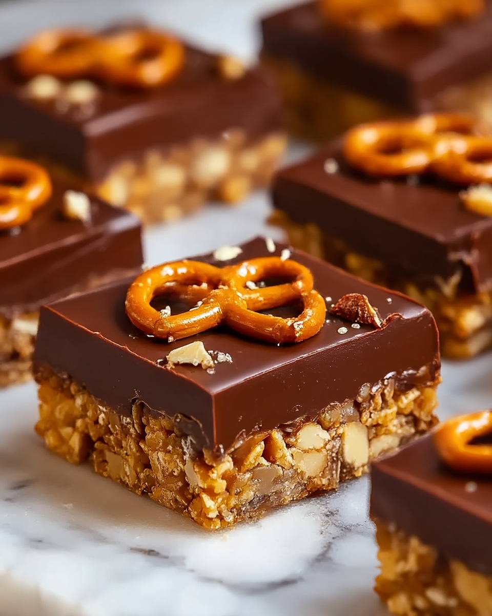 Chocolate Caramel Peanut Butter Pretzel Bars Recipe - Recipe Image