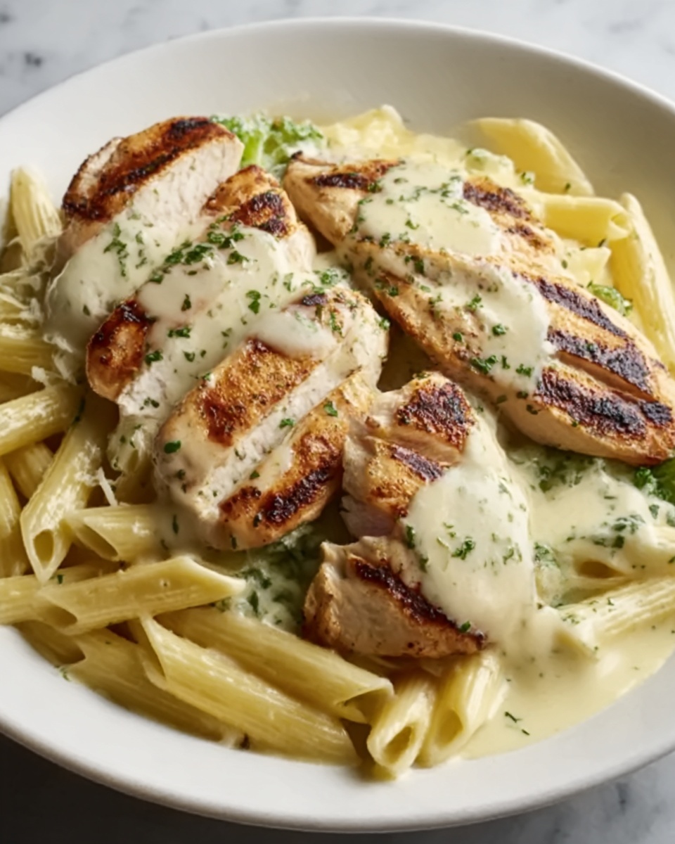 Tuscan Chicken with Creamy Broccoli Alfredo Penne Recipe - Recipe Image