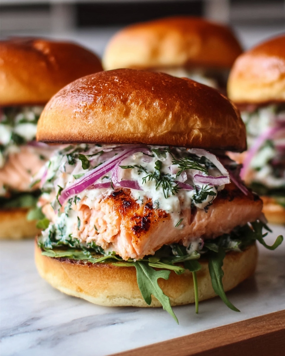 Crispy Salmon Sliders with Lemon Arugula Slaw Recipe - Recipe Image