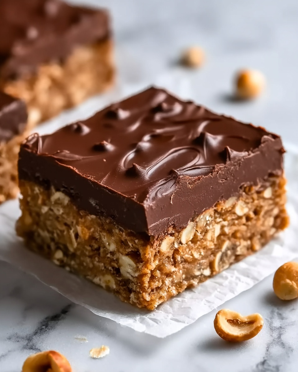 Healthy No-Bake Chocolate Peanut Butter Crunch Bars Recipe - Recipe Image