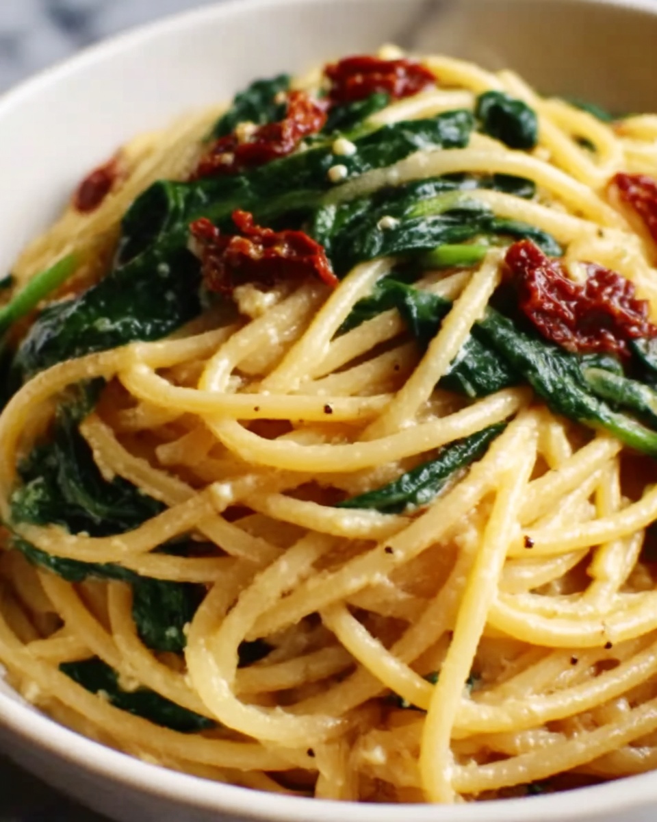 Spaghetti & Spinach with Sun-Dried Tomato Cream Sauce Recipe - Recipe Image