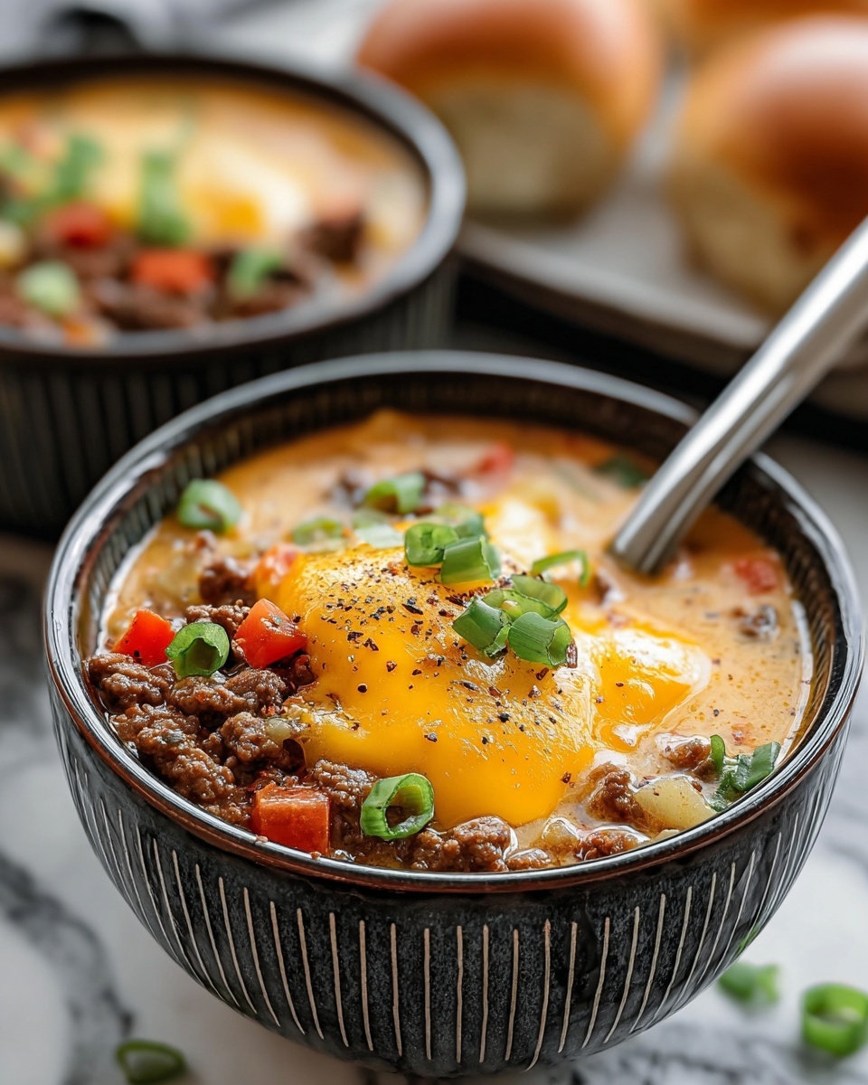 Slow Cooker Cheesy Burger-Flavored Soup Recipe - Recipe Image