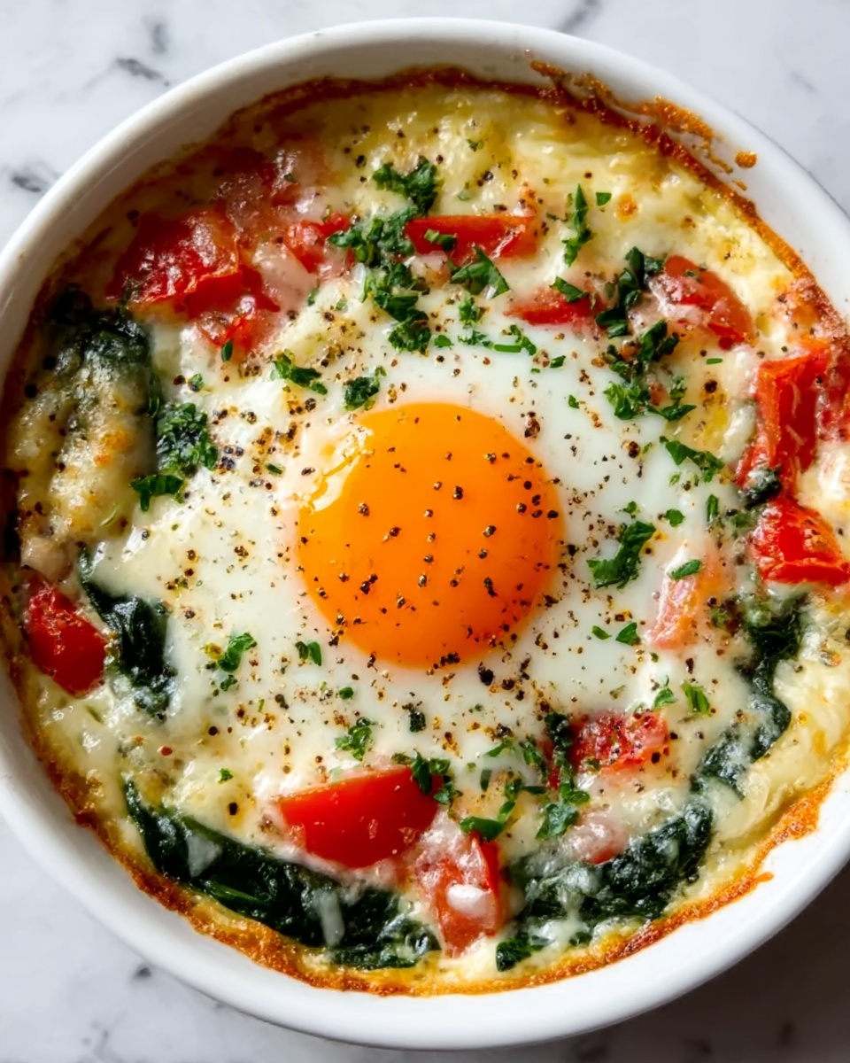 Baked Feta Eggs with Cherry Tomatoes and Spinach Recipe - Recipe Image