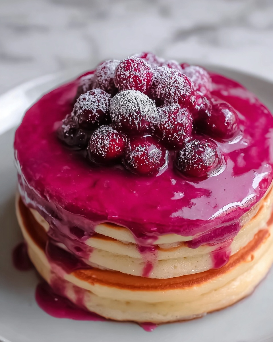 Fluffy Pink Pancakes with White Chocolate Maple Syrup Recipe - Recipe Image