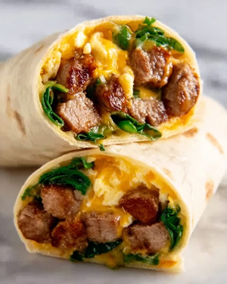Cheesy Hash Brown Breakfast Burritos with Sausage and Spinach Recipe