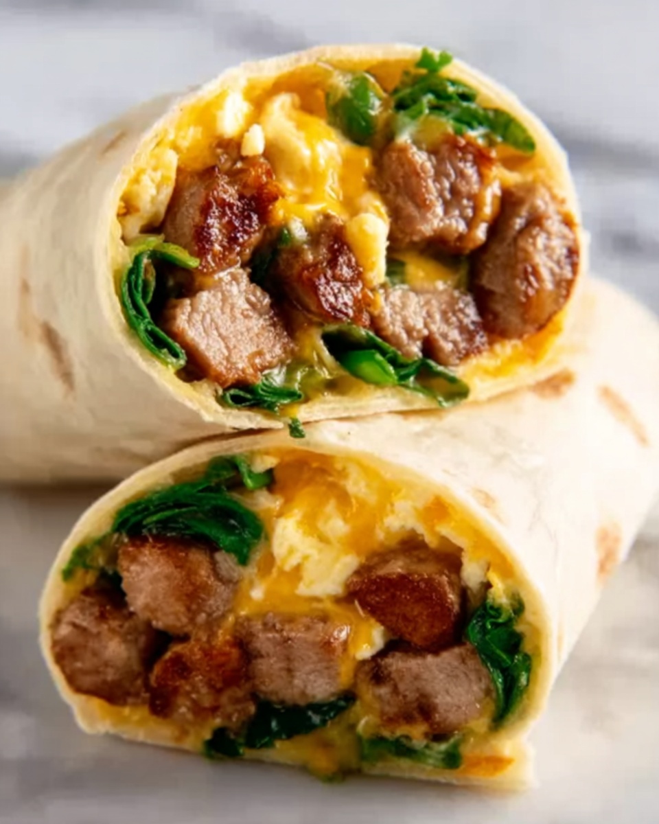 Cheesy Hash Brown Breakfast Burritos with Sausage and Spinach Recipe - Recipe Image