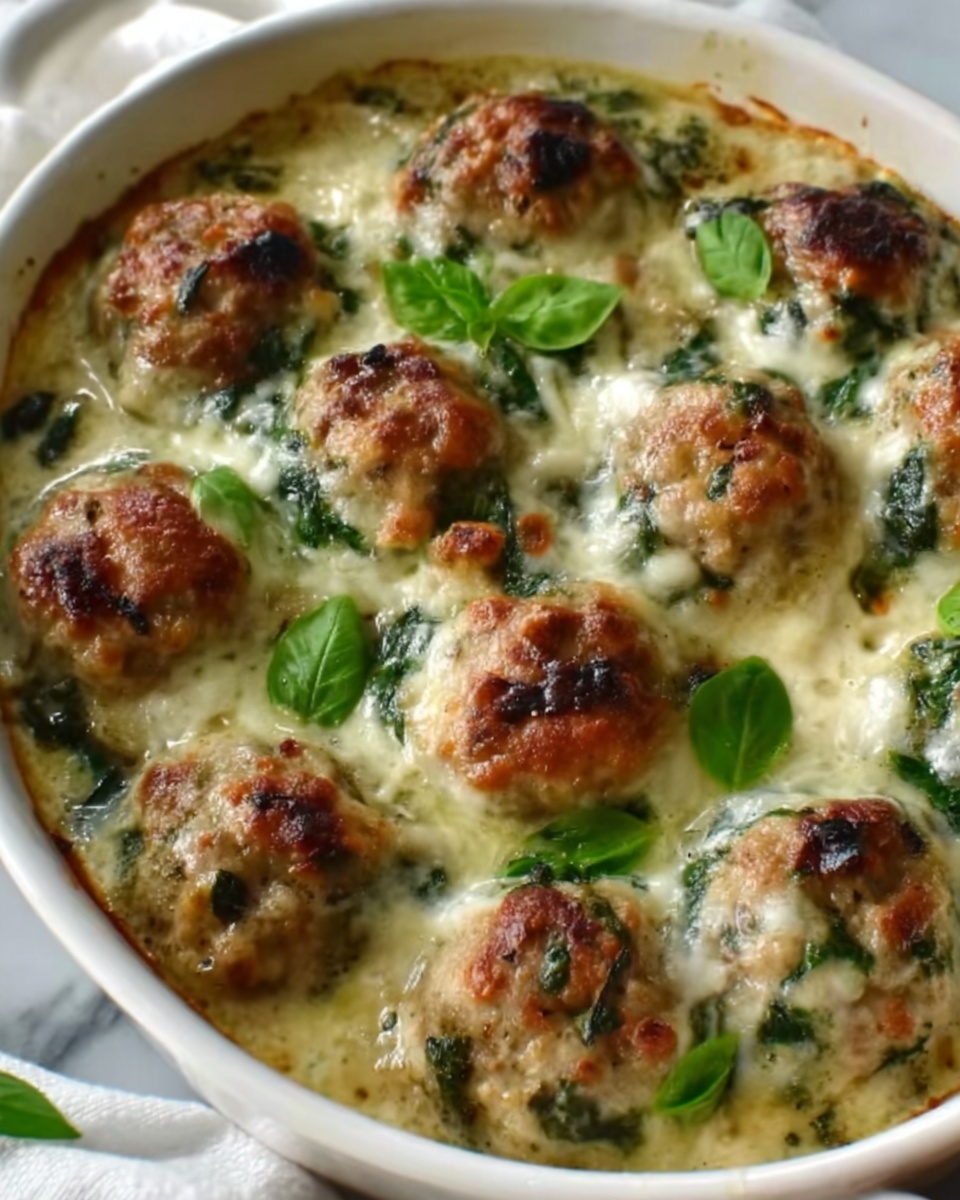 Southern Style Baked Chicken Ricotta Meatballs with Spinach Alfredo Sauce Recipe - Recipe Image