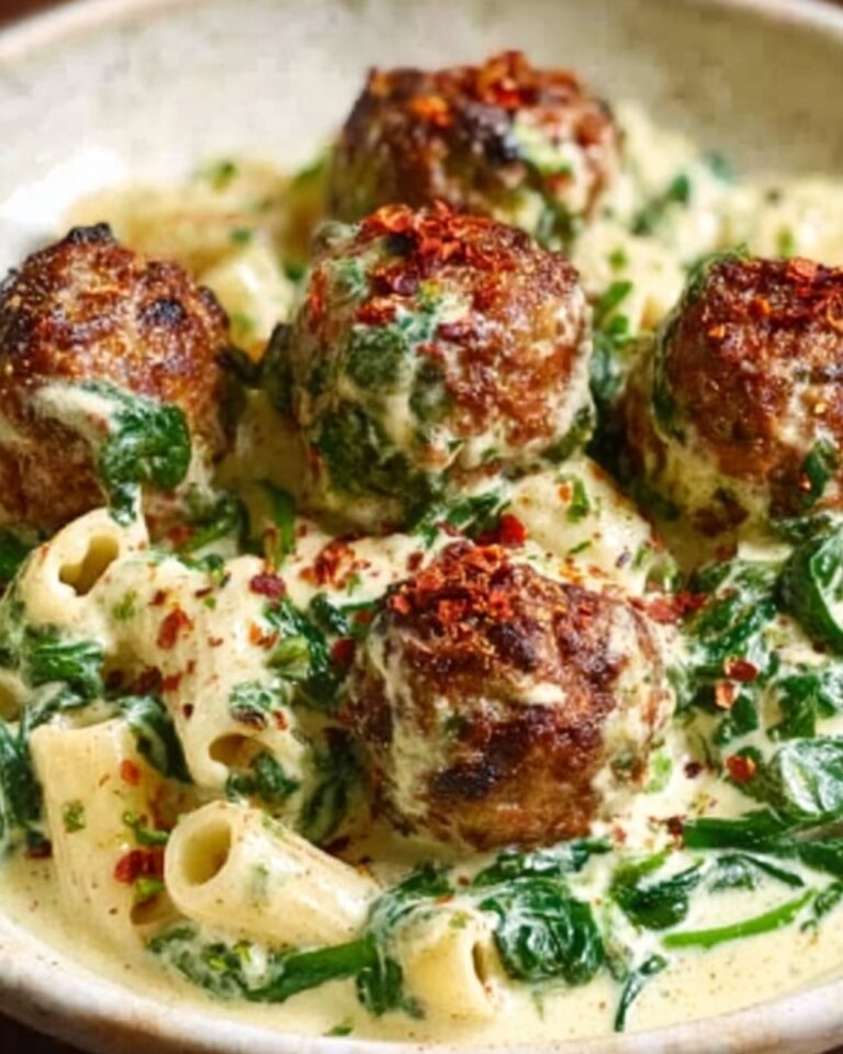 Baked Chicken Ricotta Meatballs with Spinach Alfredo Sauce Recipe