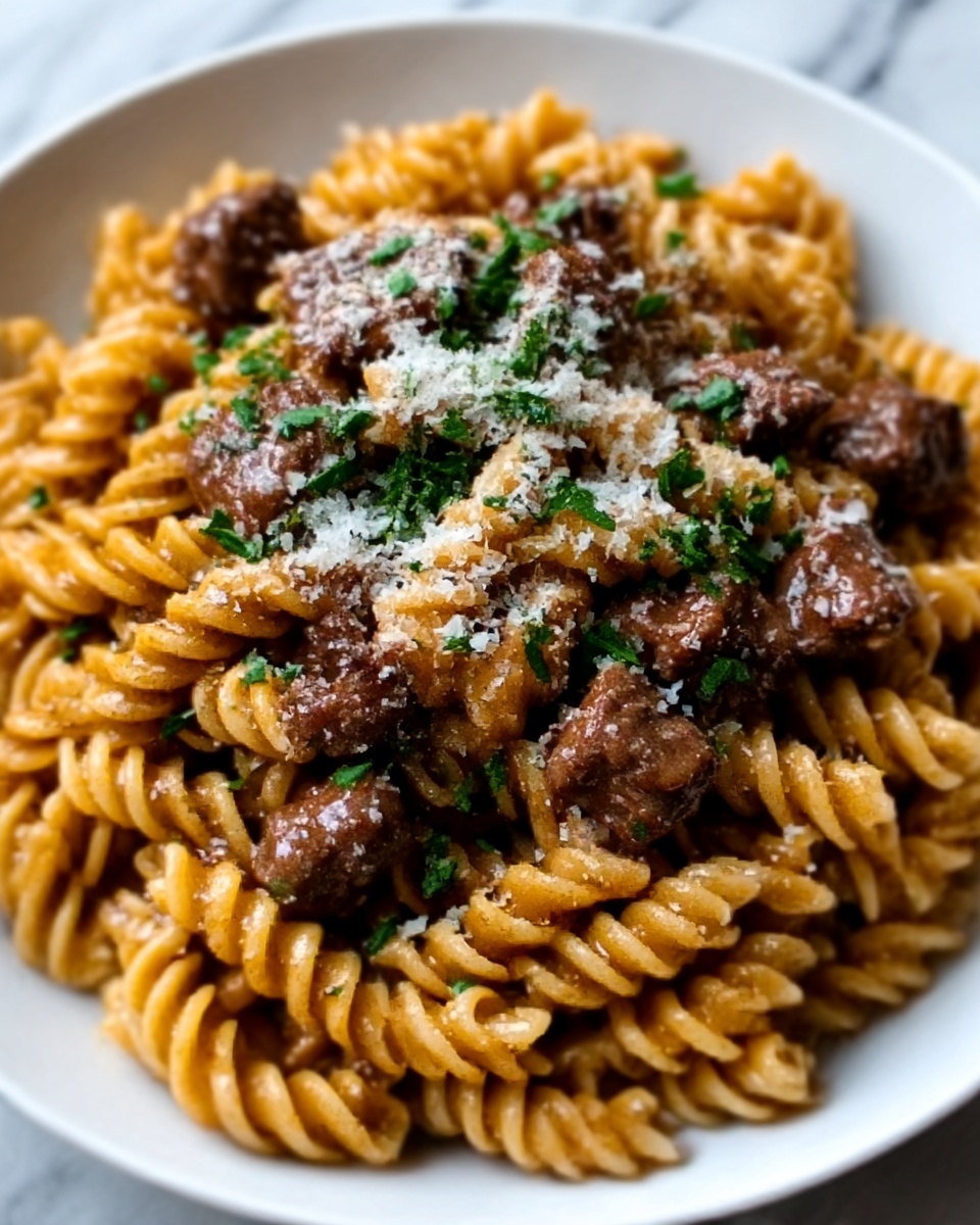 Beef Rotini with Garlic Parmesan Sauce Recipe - Recipe Image