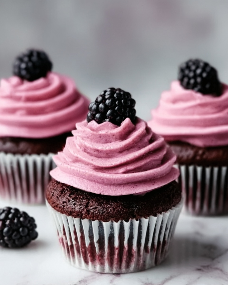 Chocolate Cupcakes with Blackberry Buttercream Recipe - Recipe Image