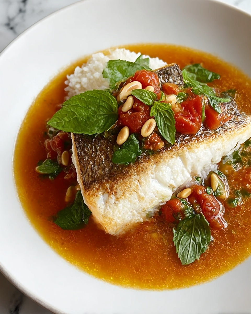 Tomato Poached Fish with Chili Oil and Herbs Recipe - Recipe Image