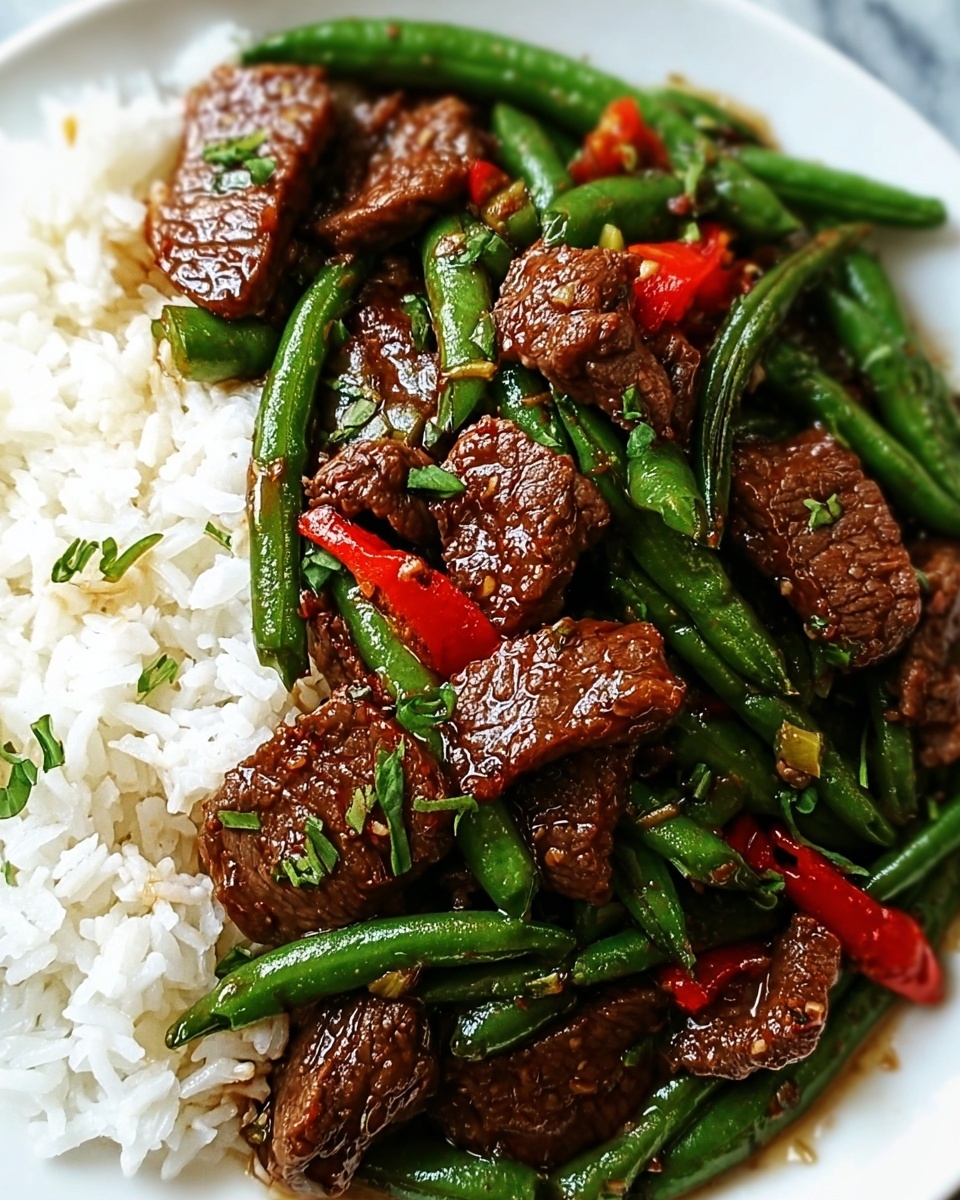 Spicy Garlic Beef Stir-Fry with Green Beans & Rice Recipe - Recipe Image