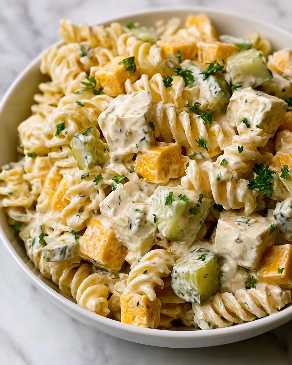 The Best Creamy Dill Pickle Pasta Salad Recipe - Recipe Image