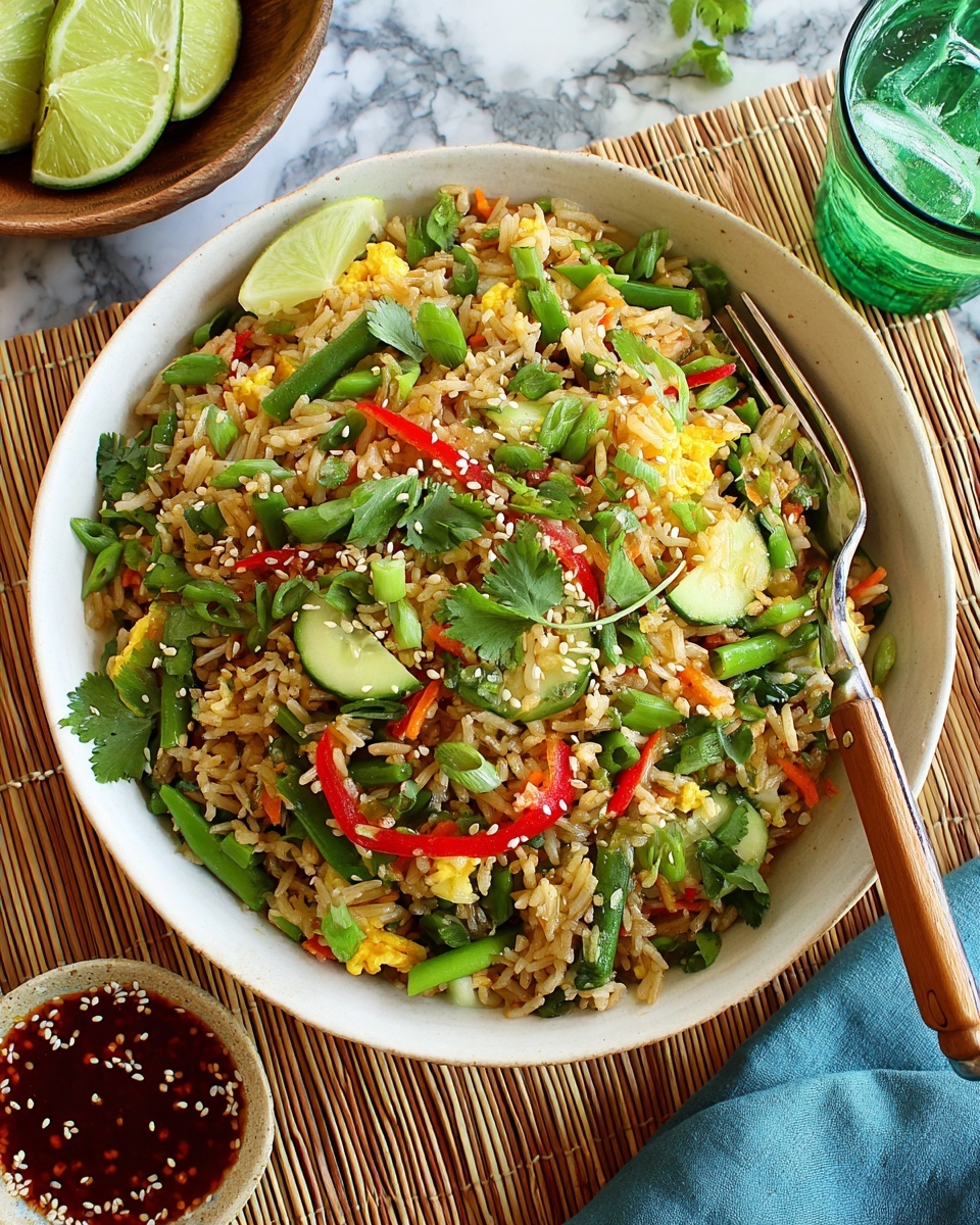Crispy Rice Salad with Fresh Veggies and Lime Dressing Recipe - Recipe Image