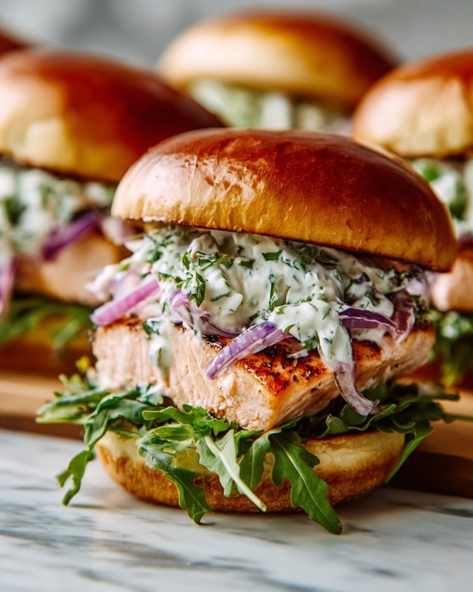 Crispy Salmon Sliders with Lemon Arugula Slaw Recipe - Recipe Image