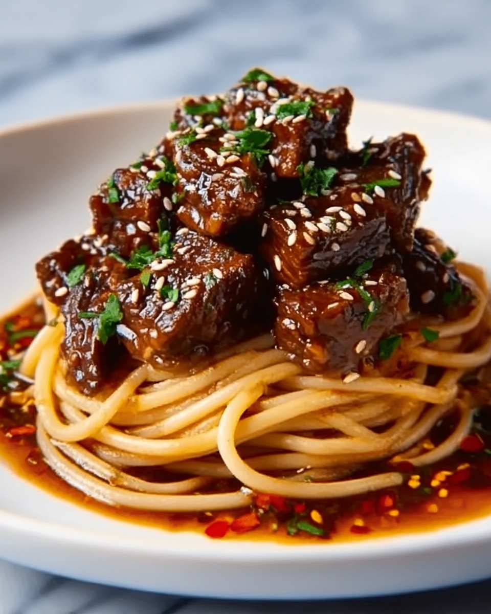 Sweet and Spicy Garlic Steak Pasta Recipe - Recipe Image