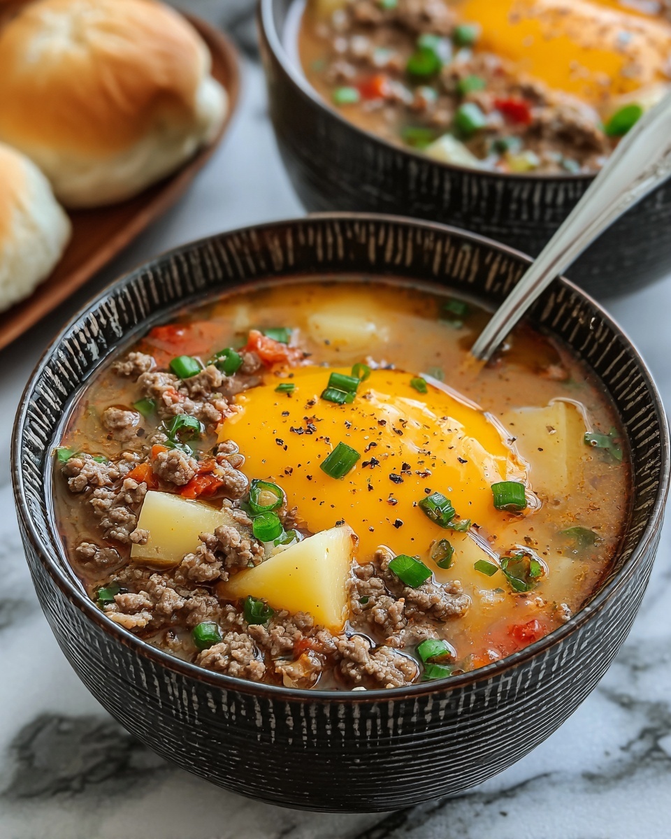 Slow Cooker Cheesy Burger-Flavored Soup Recipe - Recipe Image