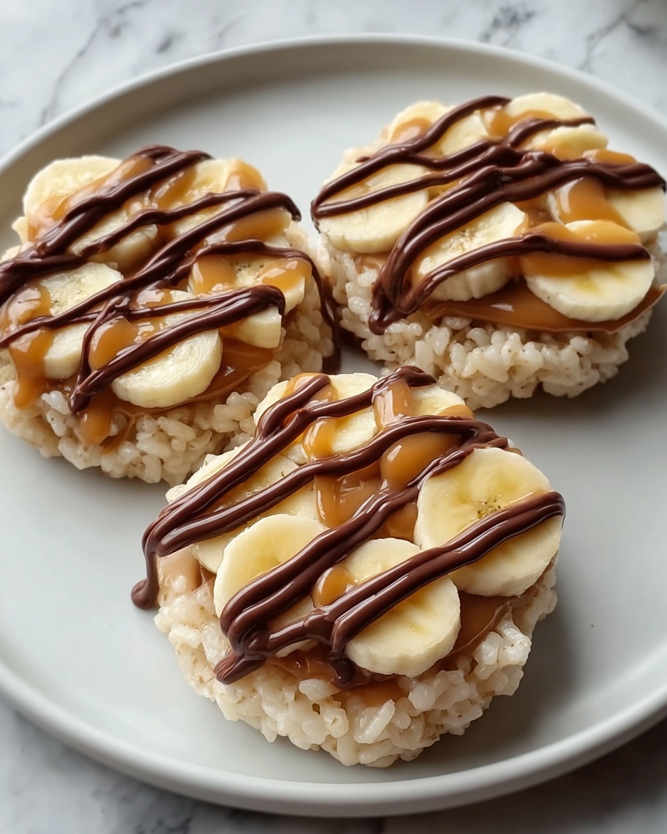 Rice Cake Snacks with Peanut Butter, Banana, and Chocolate Drizzle Recipe - Recipe Image