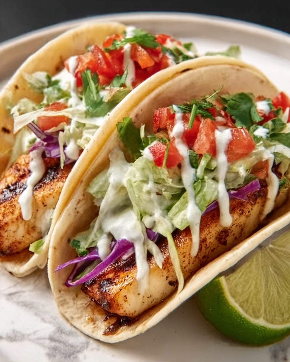 Fish Tacos with Lime Crema and Cabbage Slaw Recipe - Recipe Image