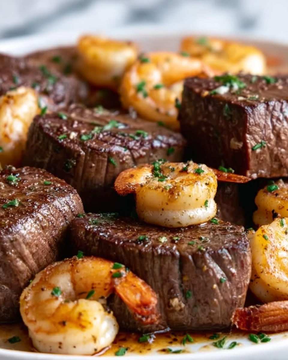 Garlic Butter Steak Bites and Shrimp Skillet Recipe - Recipe Image