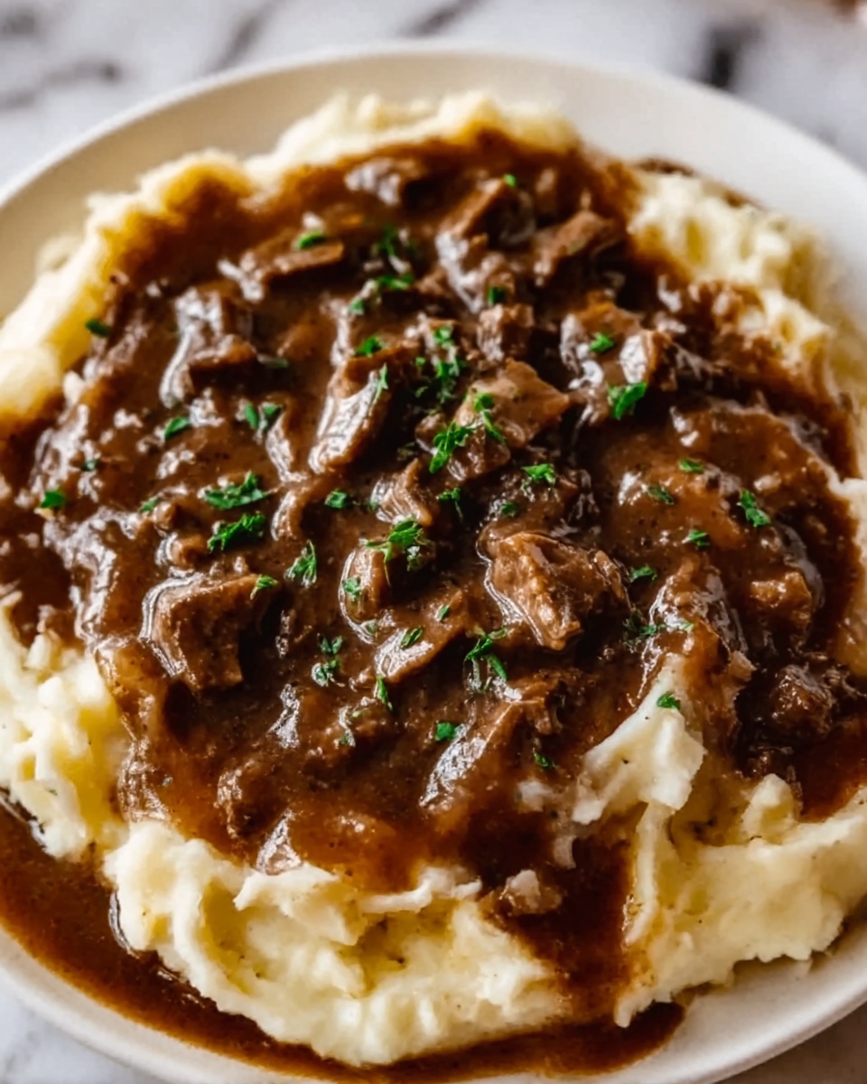 Ground Beef and Gravy Over Mashed Potatoes Recipe - Recipe Image