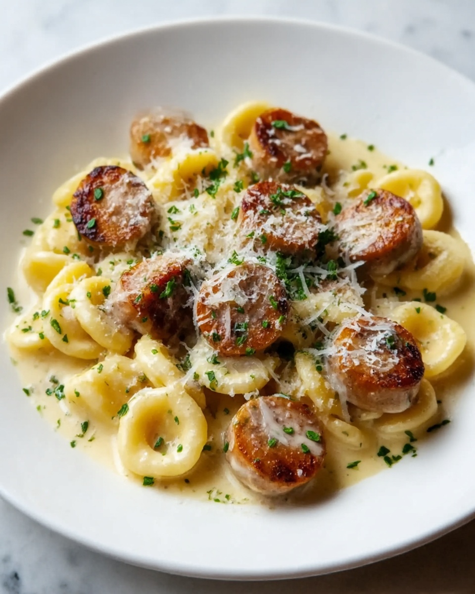 Garlic Butter Sausage with Creamy Parmesan Pasta Recipe - Recipe Image