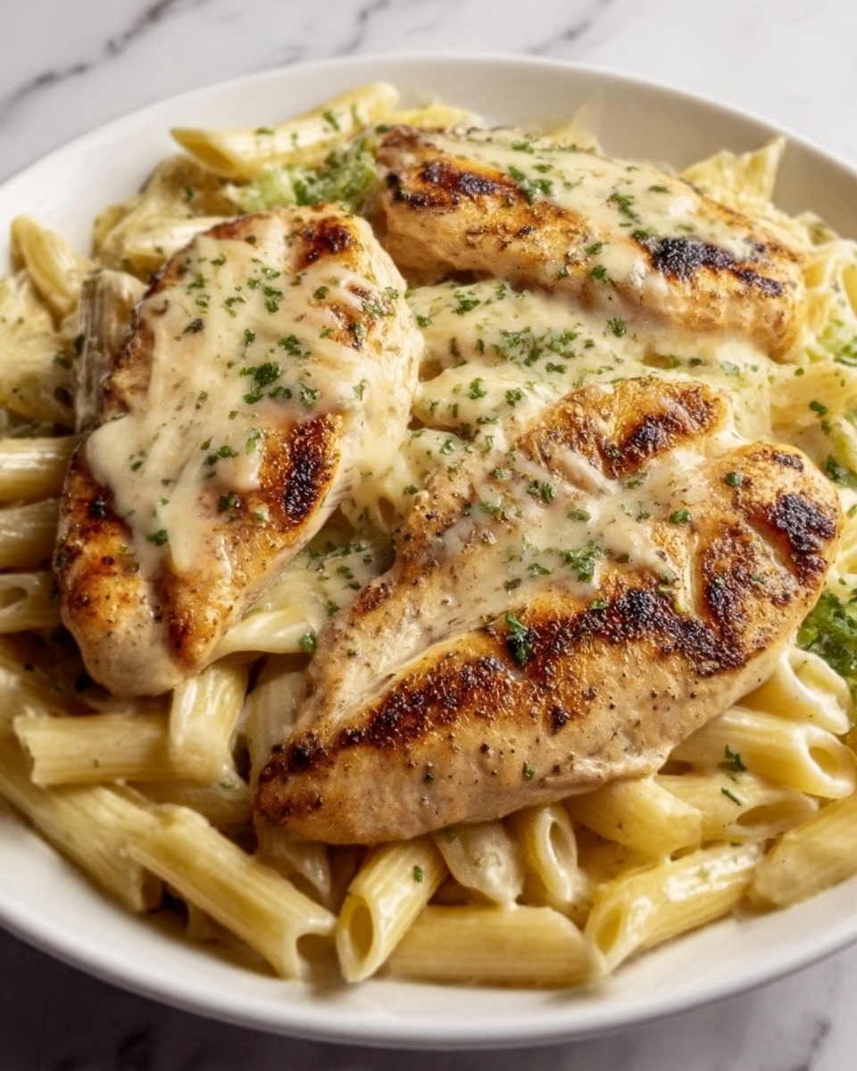 Tuscan Chicken with Creamy Broccoli Alfredo Penne Recipe - Recipe Image