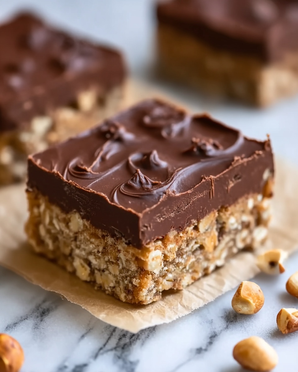 Healthy No-Bake Chocolate Peanut Butter Crunch Bars Recipe - Recipe Image