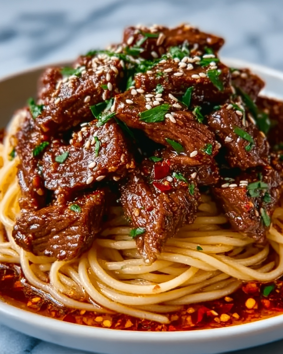 Sweet and Spicy Garlic Steak Pasta Recipe - Recipe Image