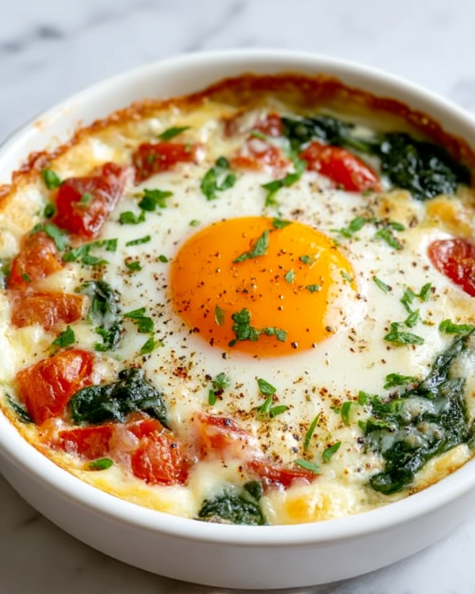 Baked Feta Eggs with Cherry Tomatoes and Spinach Recipe - Recipe Image