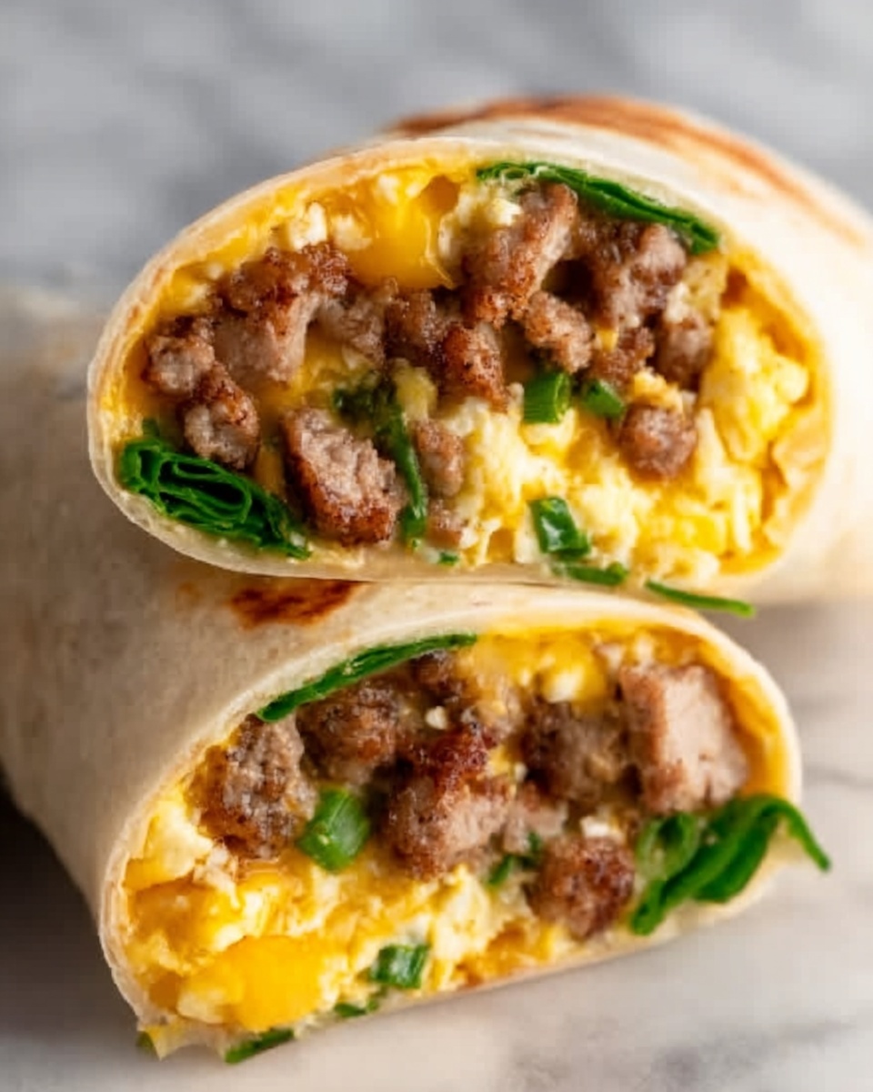 Cheesy Hash Brown Breakfast Burritos with Sausage and Spinach Recipe - Recipe Image