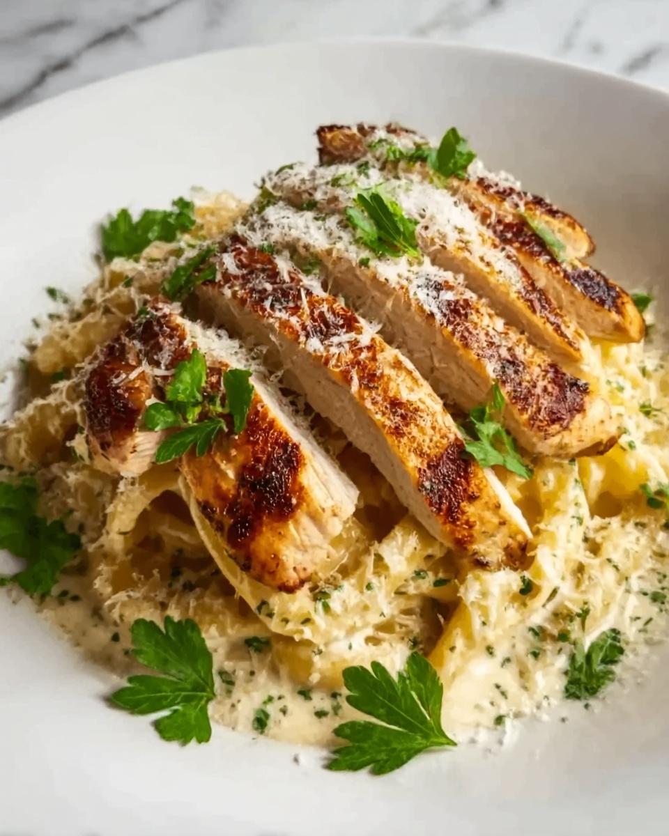 Creamy Garlic Parmesan Pasta with Pan-Seared Chicken Recipe - Recipe Image