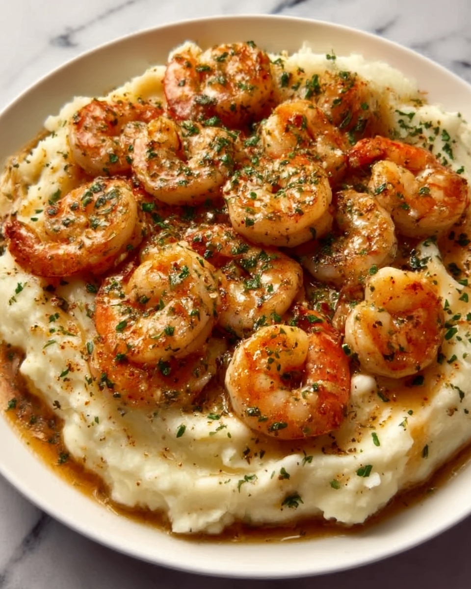 Garlic Shrimp with Creamy Parmesan Sauce and Mashed Potatoes Recipe - Recipe Image