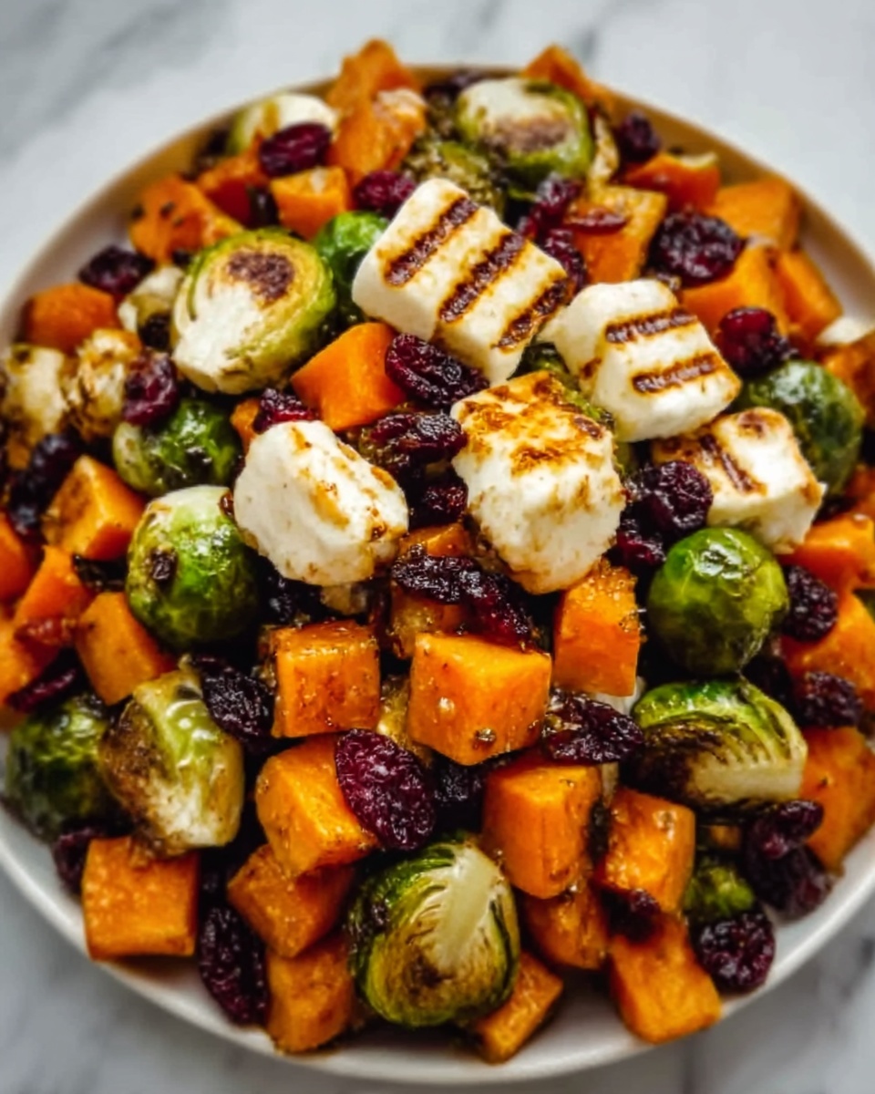 Cranberry-Glazed Roasted Butternut Squash, Brussels Sprouts, and Sweet Potato Salad Recipe - Recipe Image