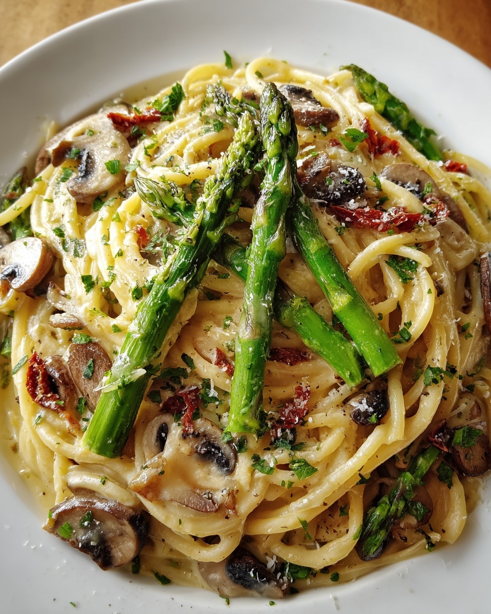 Roasted Asparagus and Mushroom Carbonara Recipe - Recipe Image