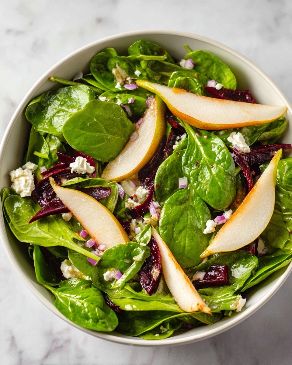 Beet and Spinach Salad with Pears and Goat Cheese Recipe - Recipe Image